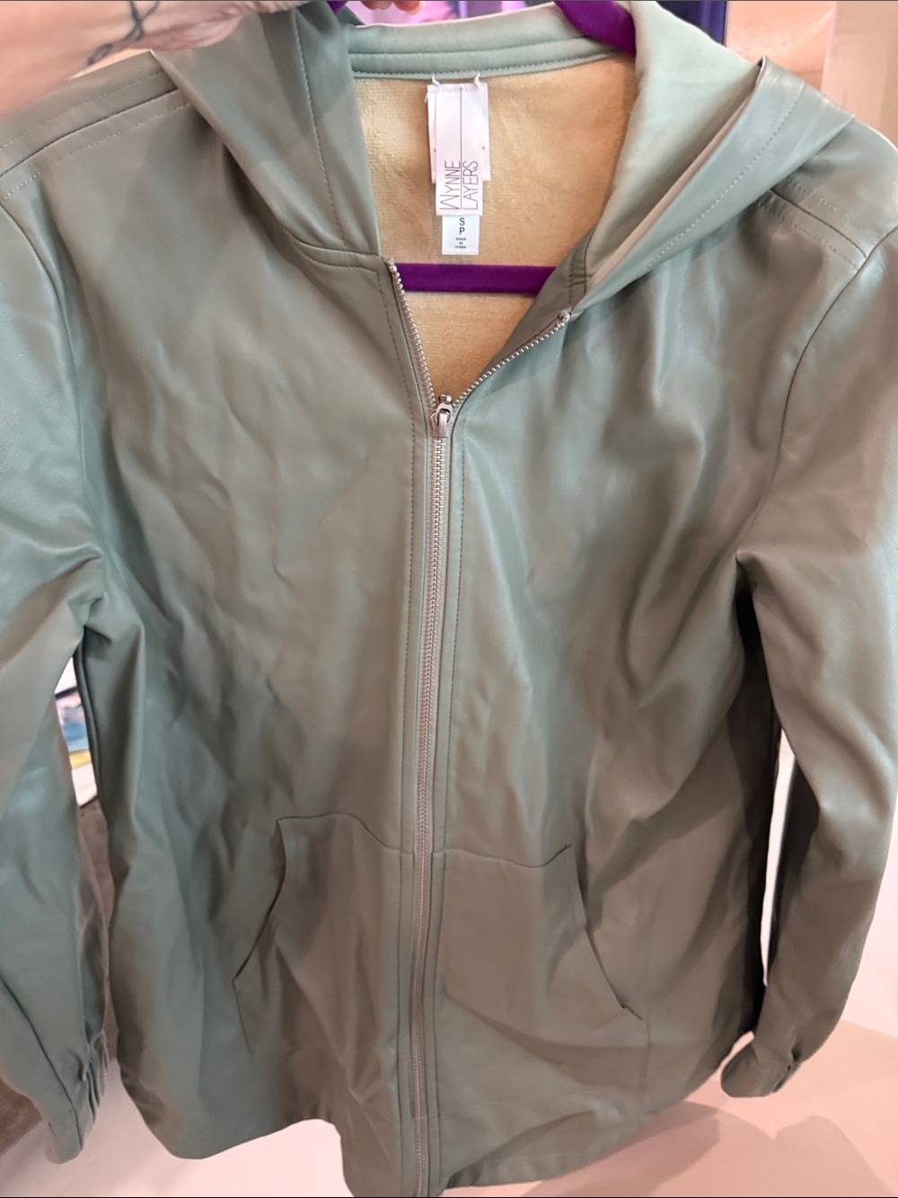 MarlaWynne Sage Green Hooded Leather Jacket